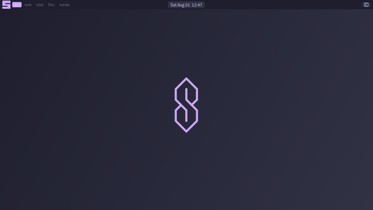The stock desktop with no clients: the gradient wallpaper with the kiln mark centered, under the bar